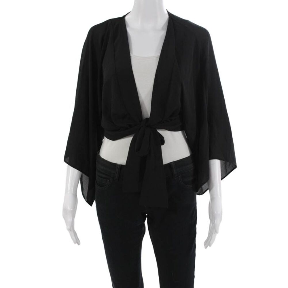 Suki So Women Cropped Kimono Top Black Short Sleeve Bohemian Size M